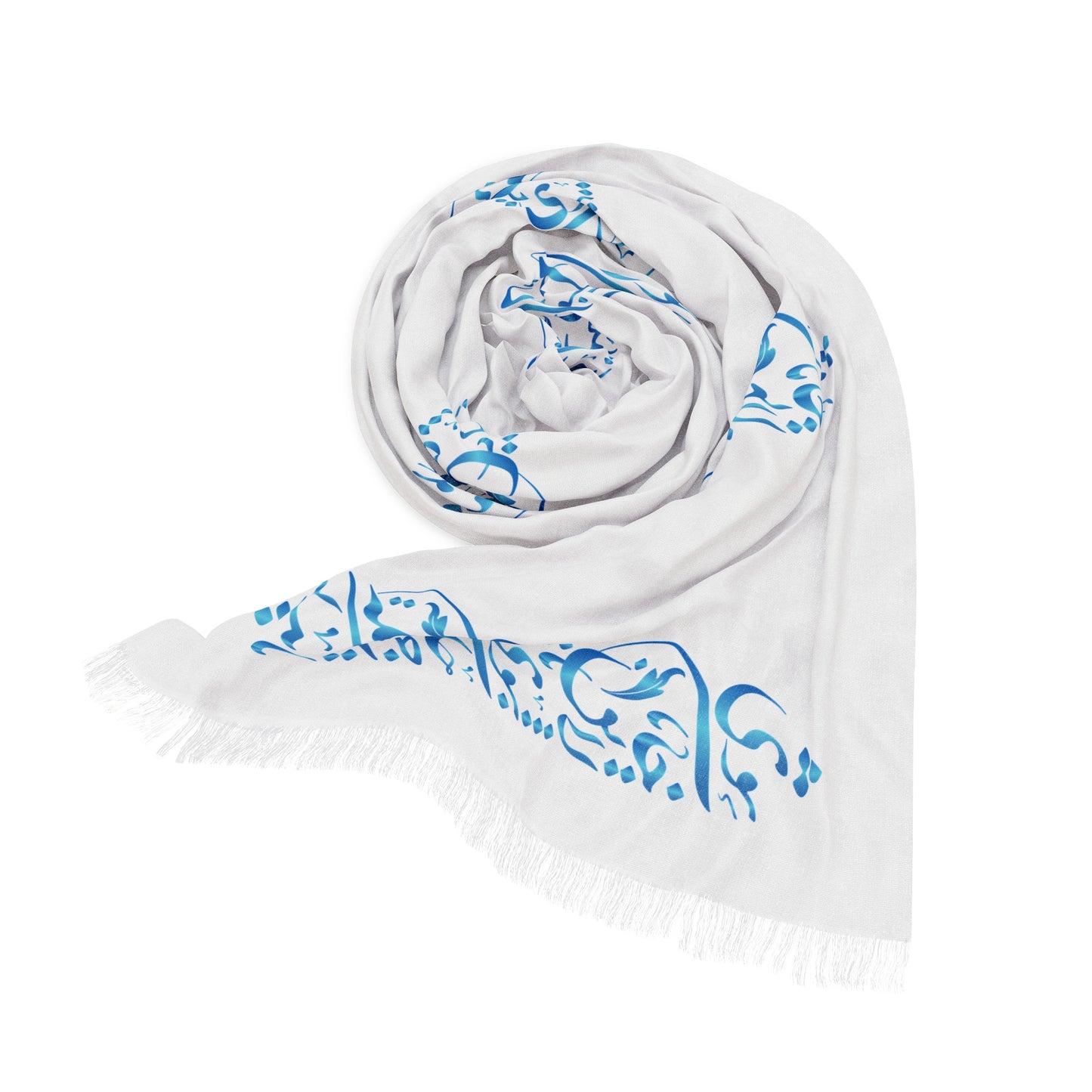 PERSIAN CALLIGRAPHY SCARF WHITE/BLUE باید که جمله جان شوی تا لایق جانان شوی