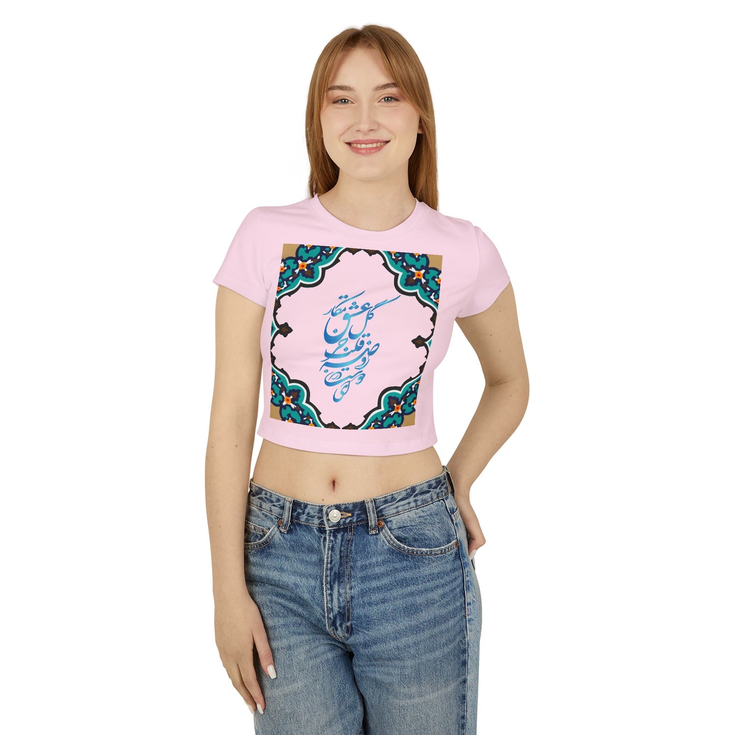 Farsi Persian Calligraphy Women’s Baby Tee | Cultural Artistic Organic Cotton Shirt