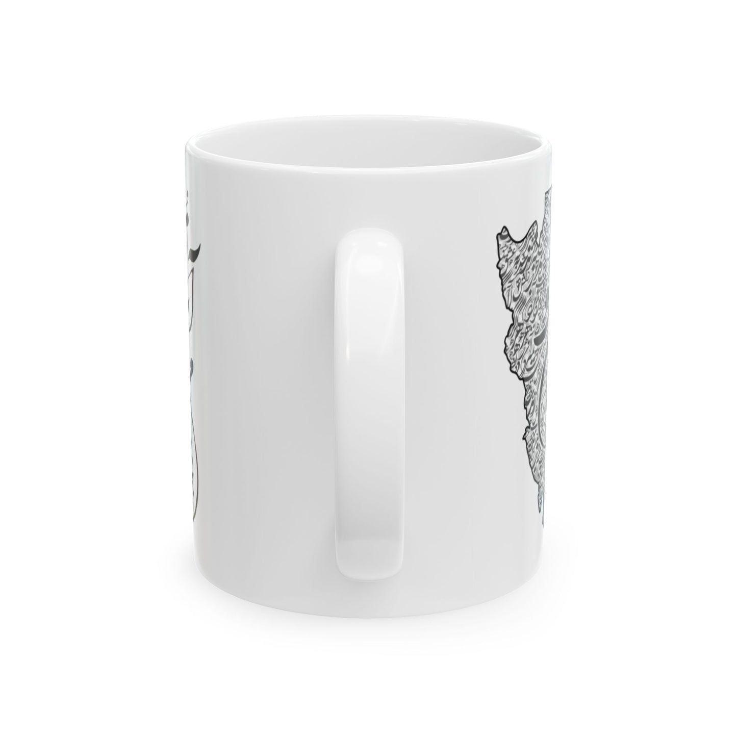 Ceramic Mug with Iran Map and poam , (11oz, 15oz) همه عالم تن است و ایران قلب آن/ من ان توام مرا به من باز گردان