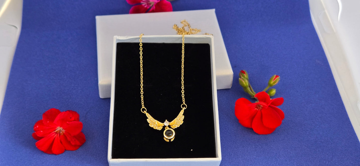 PERSONALIZED PHOTO PROJECTION NECKLACE ā HEART WITH ANGEL WINGS