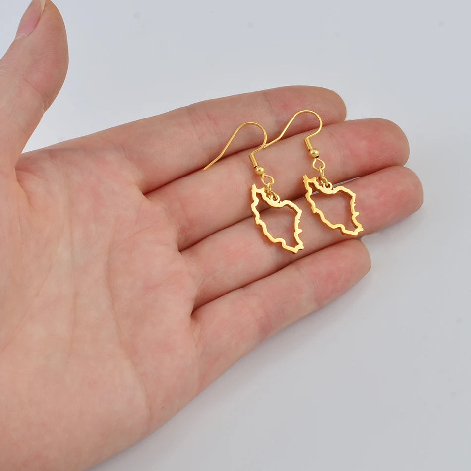 IRAN MAP EARRINGS – STAINLESS STEEL PERSIAN JEWELRY | IRANIAN PRIDE GIFT