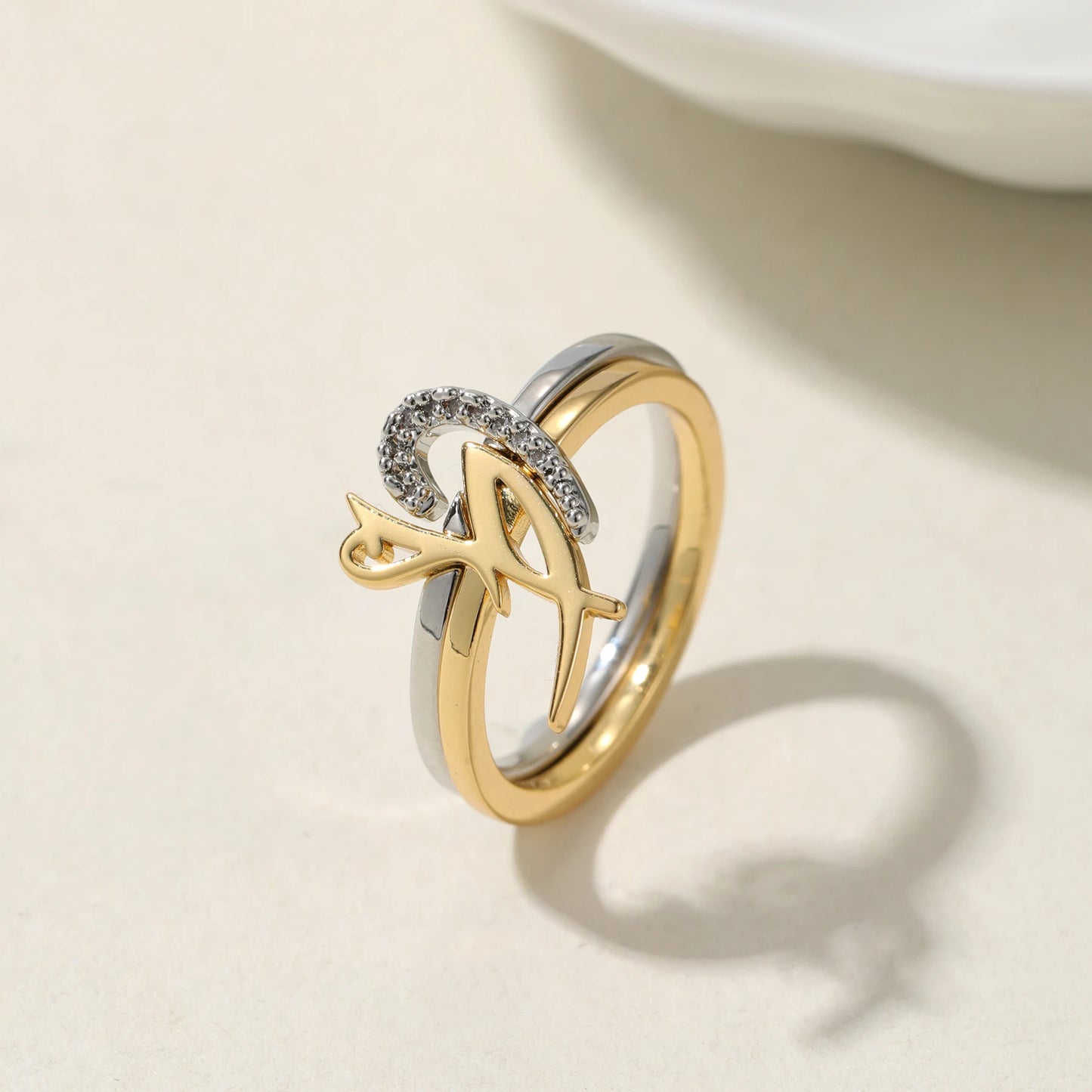 PERSONALIZED 3D CUSTOM NAME DOUBLE RING GOLD