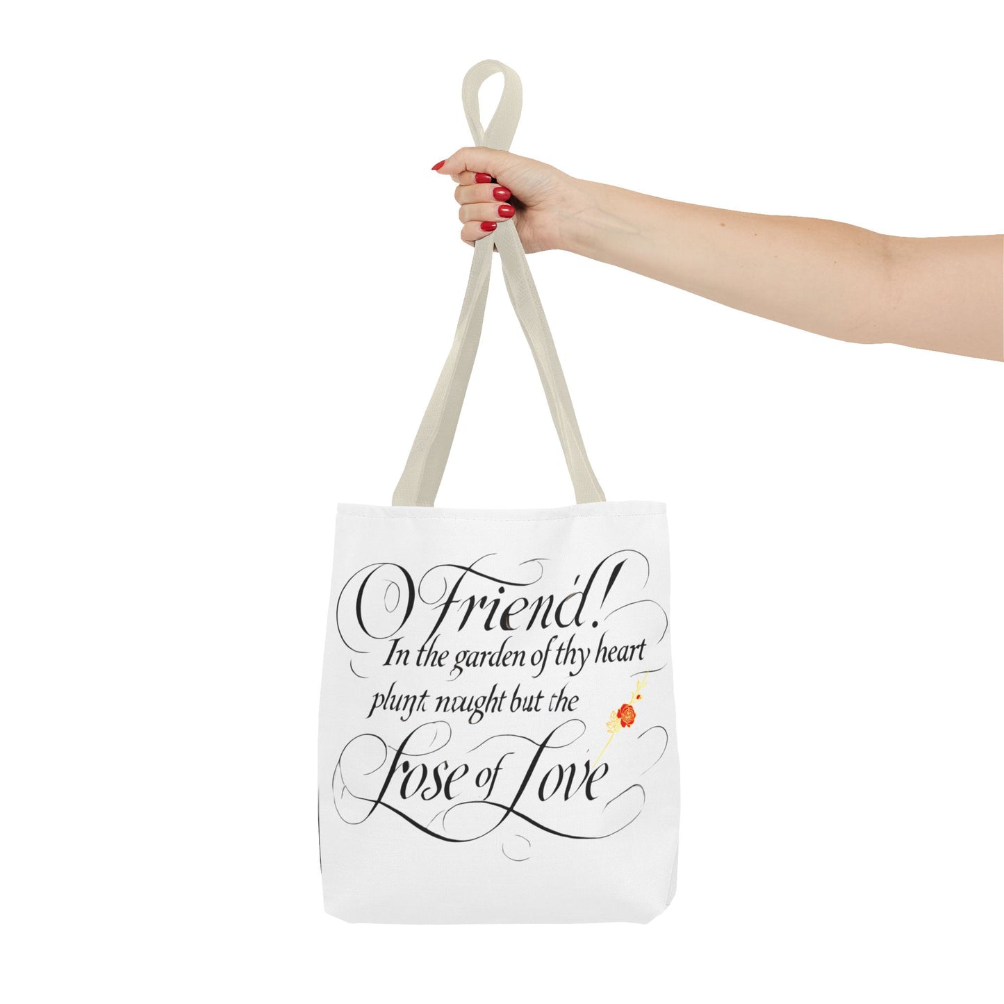 Tote Bags Farsi English- In The Garden of Thy Heart Plant Naught but the Rose of Love