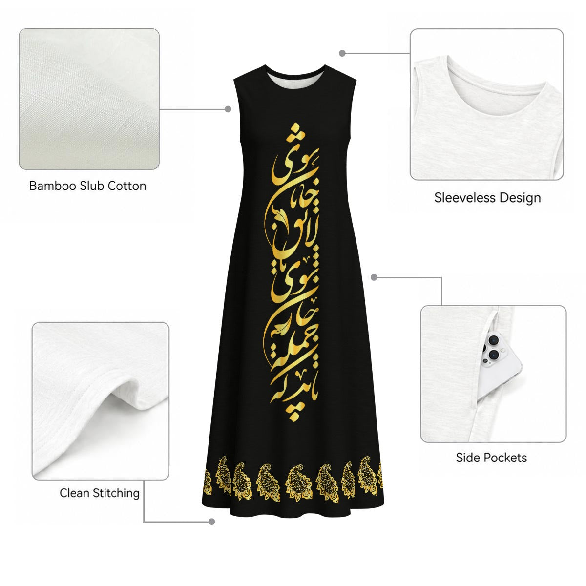 PERSIAN POETRY SLEEVELESS COTTON DRESS