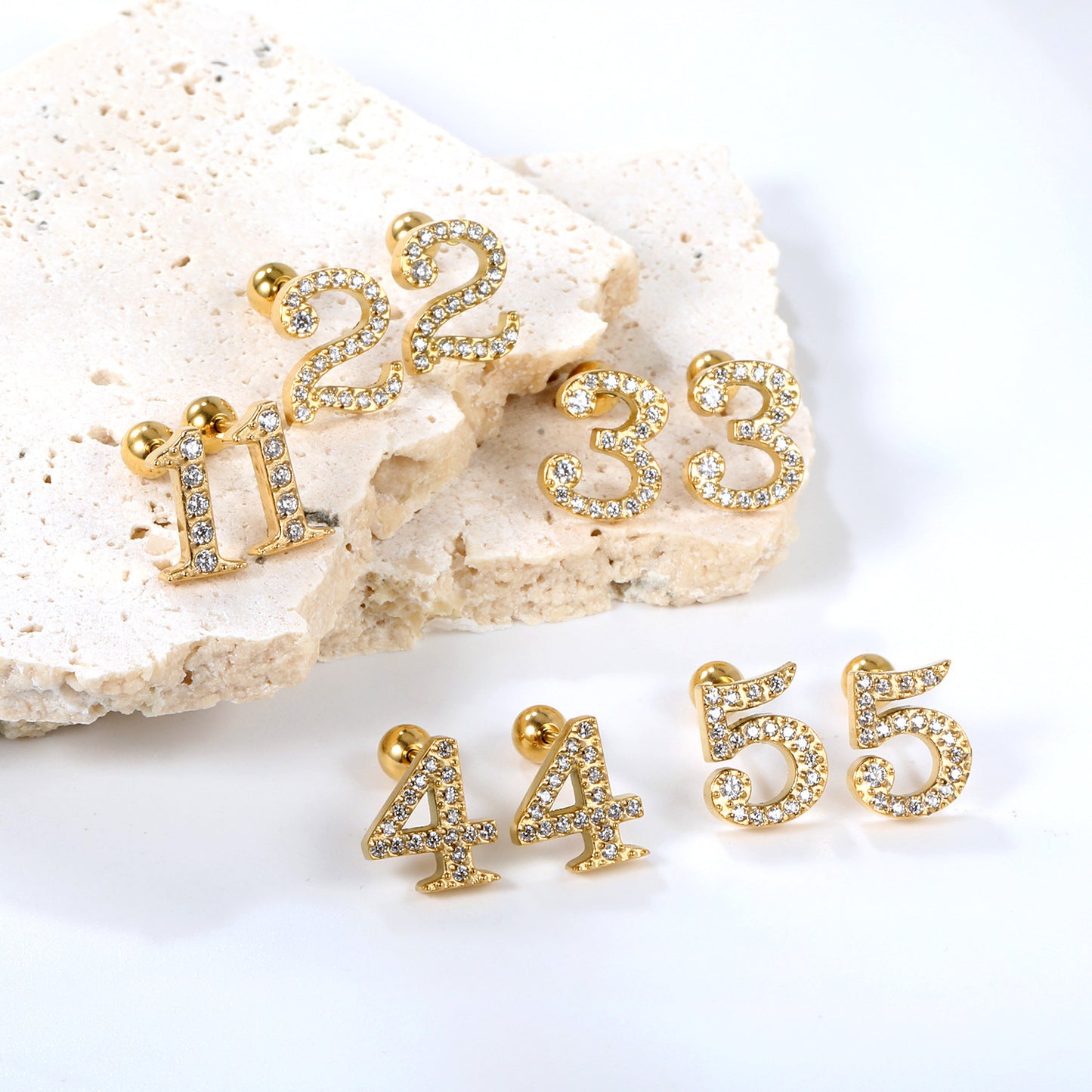 2 PAIR FARSI ARABIC NUMERAL DIAMOND EARRINGS