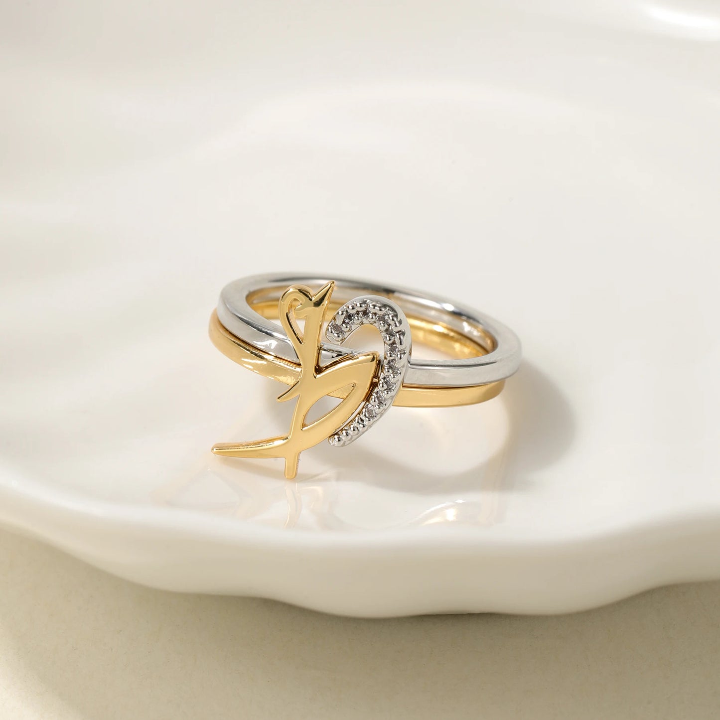 PERSONALIZED 3D CUSTOM NAME DOUBLE RING GOLD