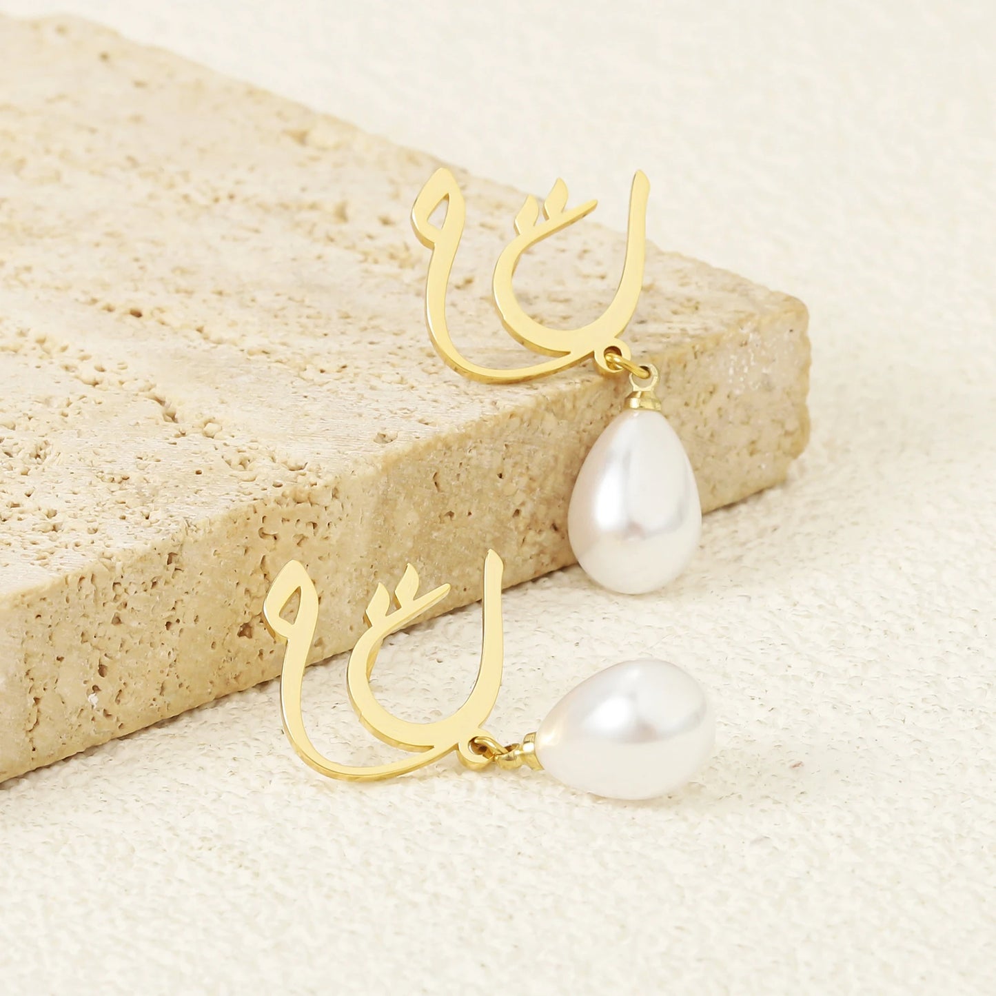 PERSONALIZED FARSI ARABIC LETTER EARRINGS 18K GOLD PLATED