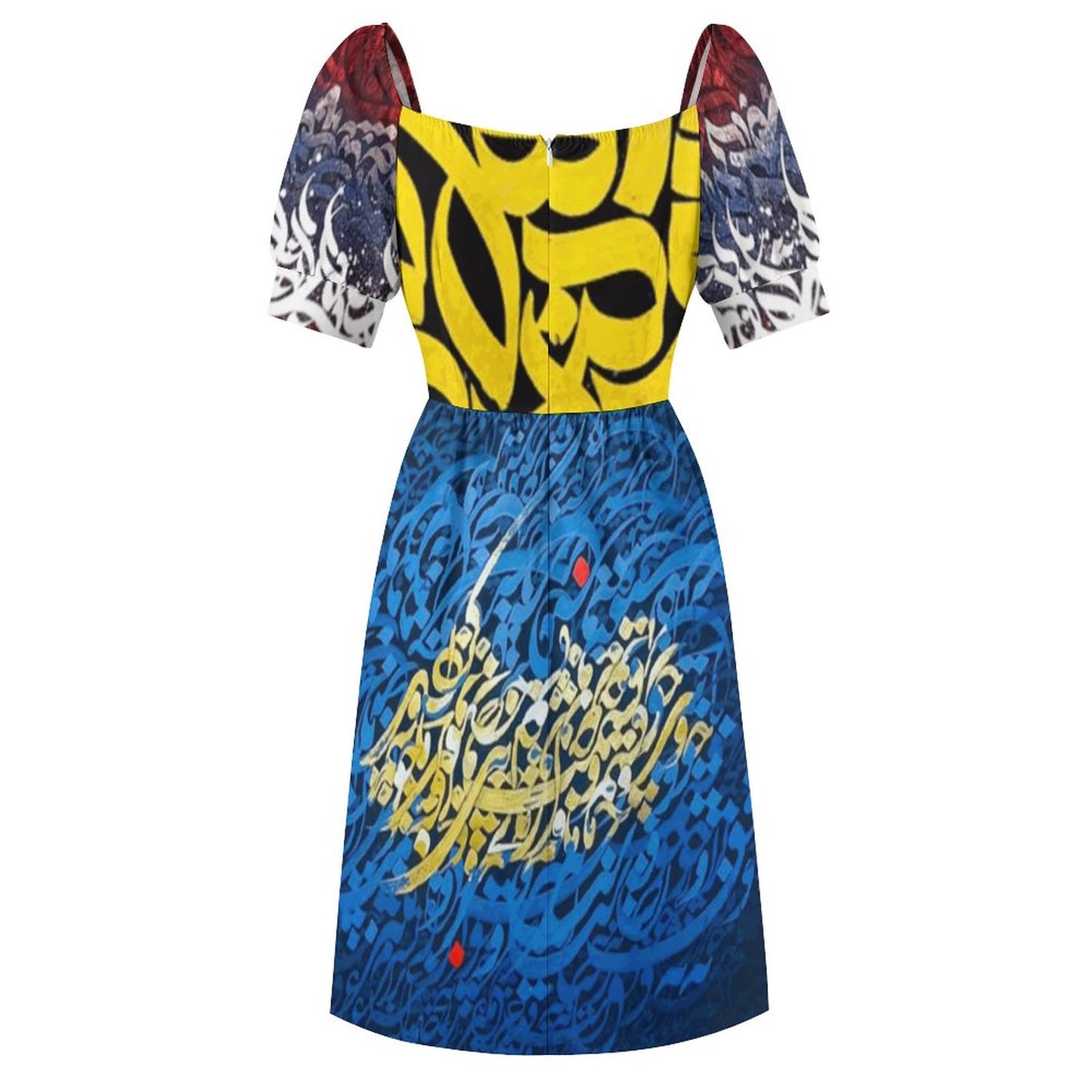 CLASSIC FIT PERSIAN POETRY DESIGN DRESS