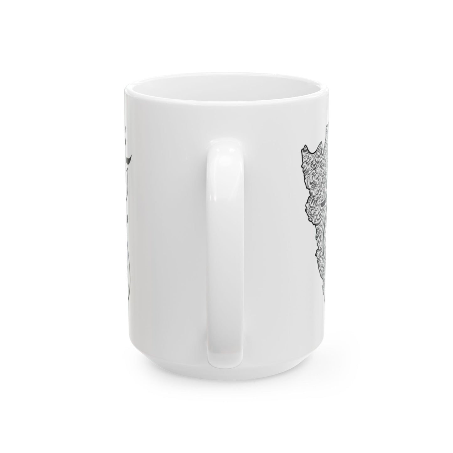 Ceramic Mug with Iran Map and poam , (11oz, 15oz) همه عالم تن است و ایران قلب آن/ من ان توام مرا به من باز گردان