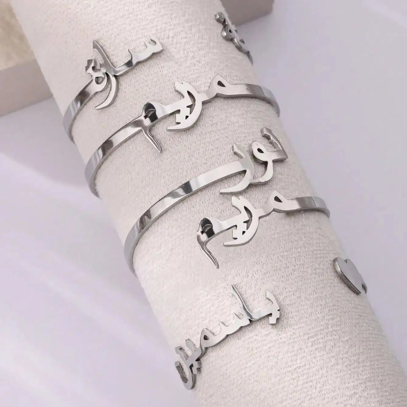 PERSONALIZED FARSI ARABIC NAME BANGLE – CUSTOM ONE OR DOUBLE NAME HEART BRACELET