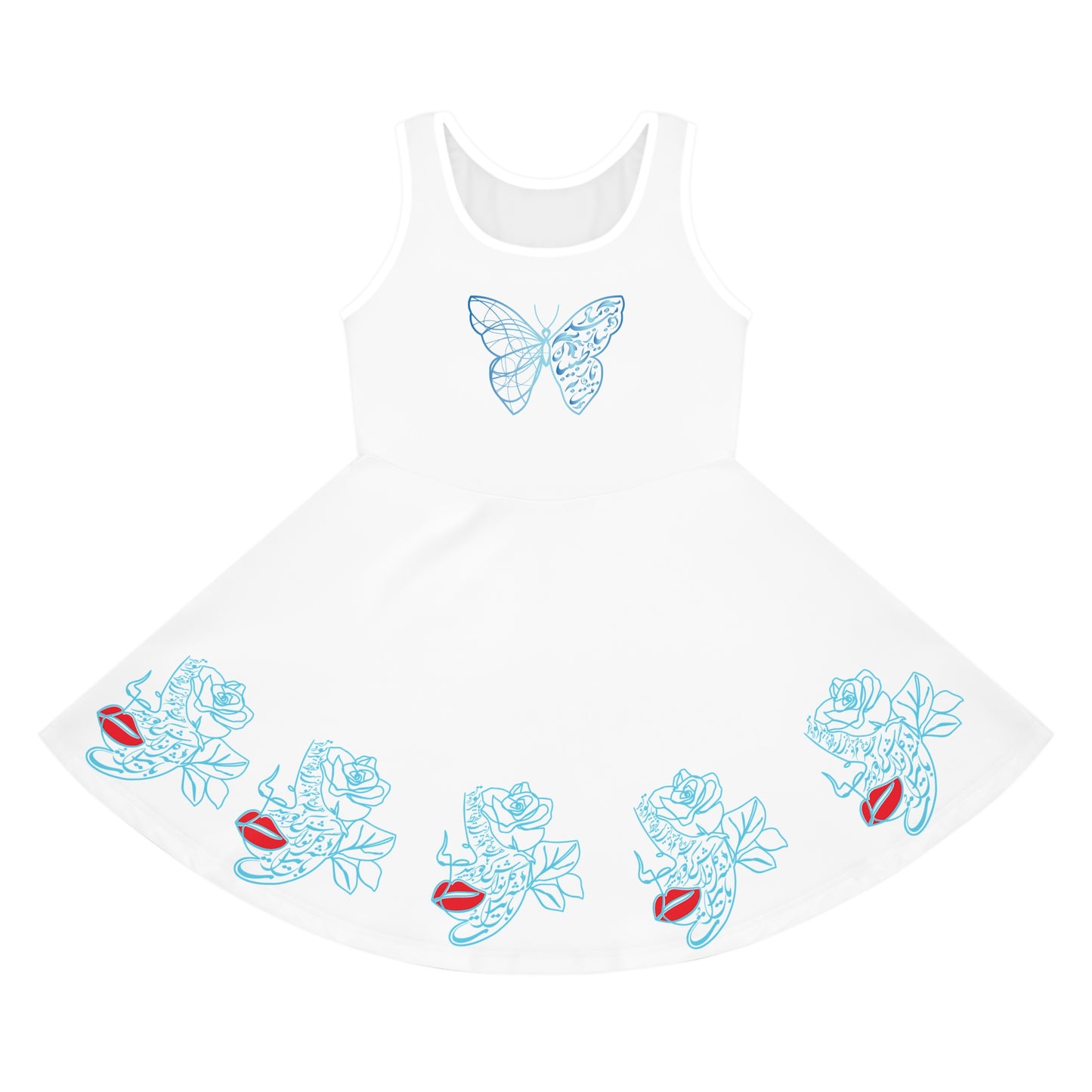 PERSIAN CALLIGRAPHY GIRLS' BOHEMIAN SLEEVELESS SUNDRESS – BUTTERFLY & FLORAL DESIGN