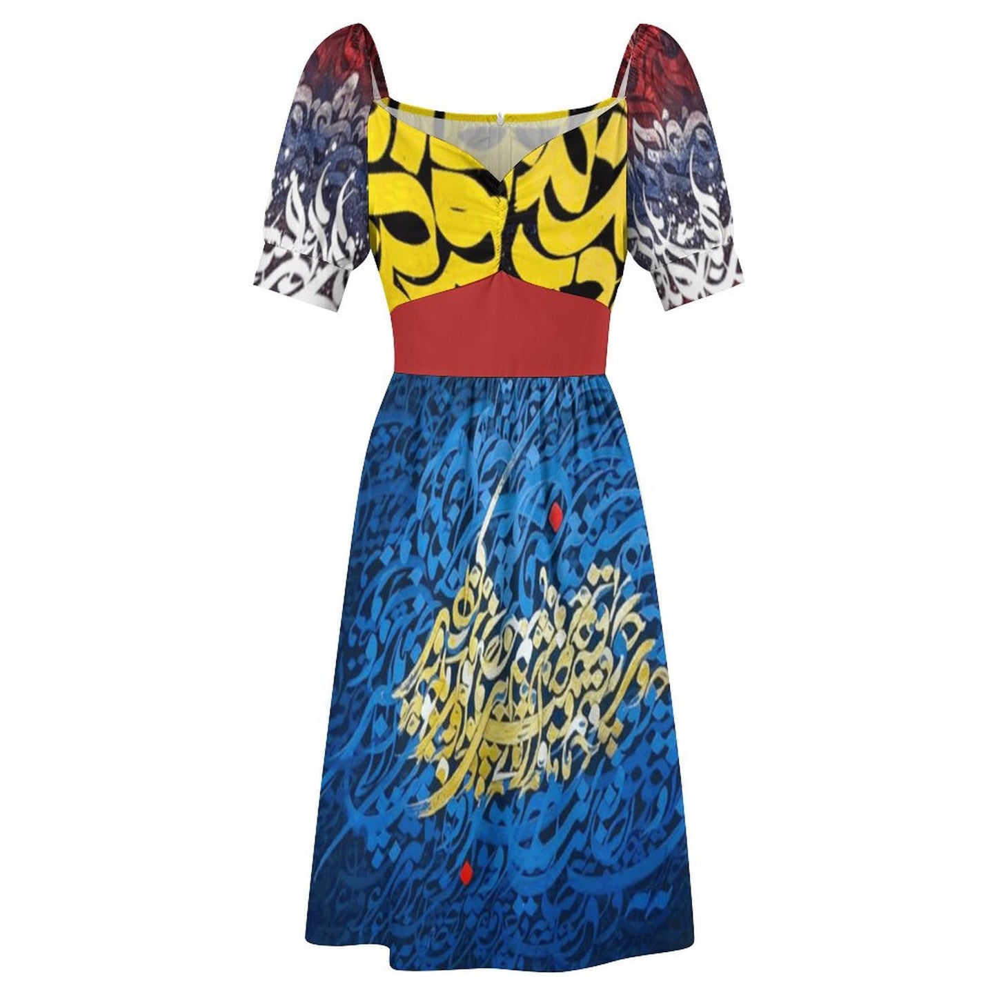 CLASSIC FIT PERSIAN POETRY DESIGN DRESS
