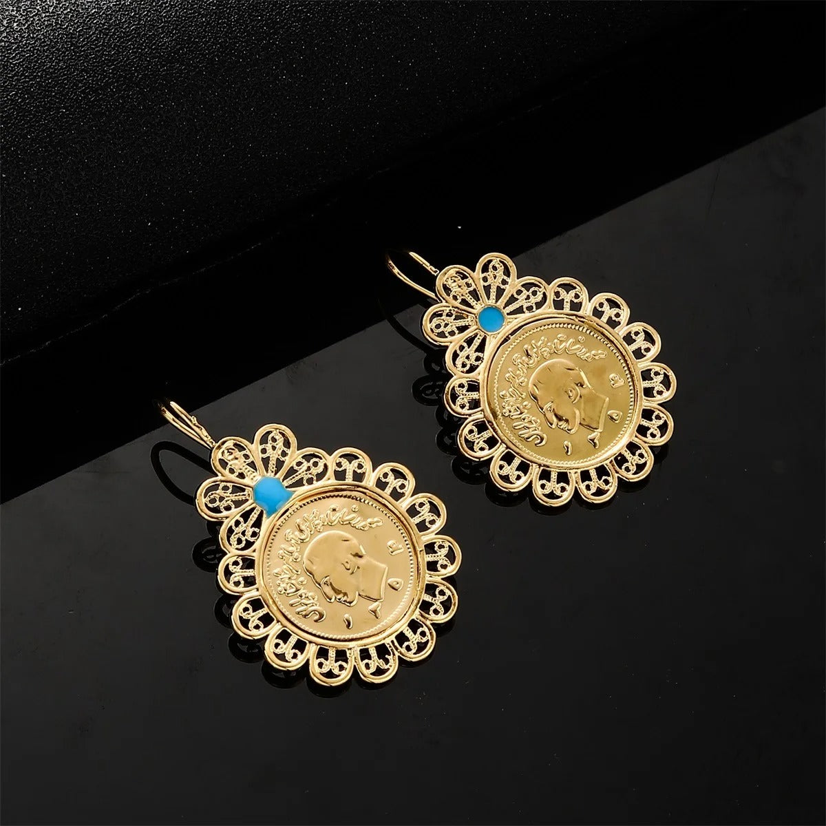 IRAN COIN HOOP EARRINGS IN GOLD
