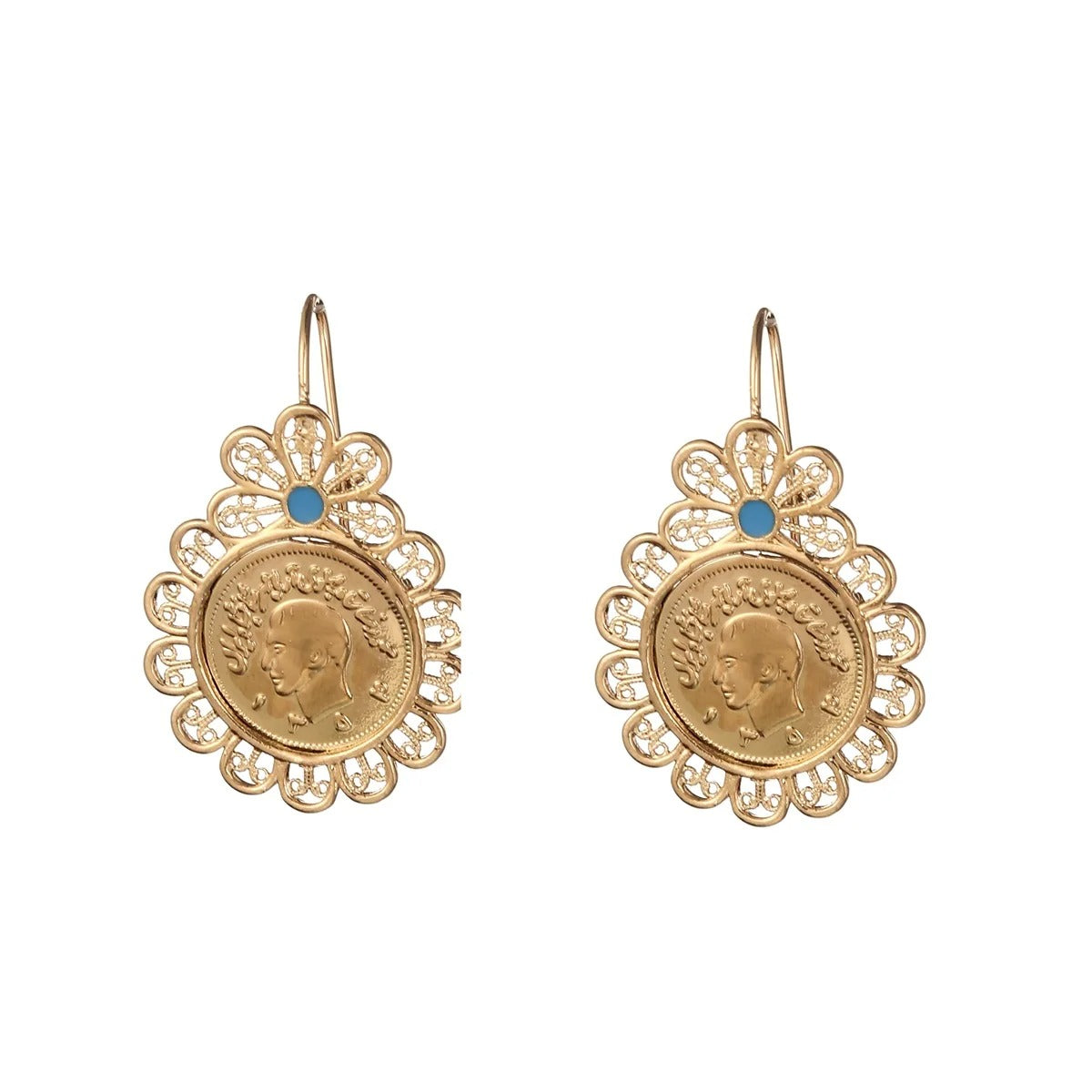 IRAN COIN HOOP EARRINGS IN GOLD