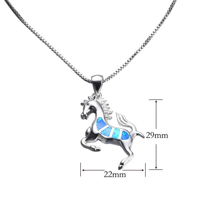 BLUE FIRE OPAL HORSE PENDANT NECKLACE
