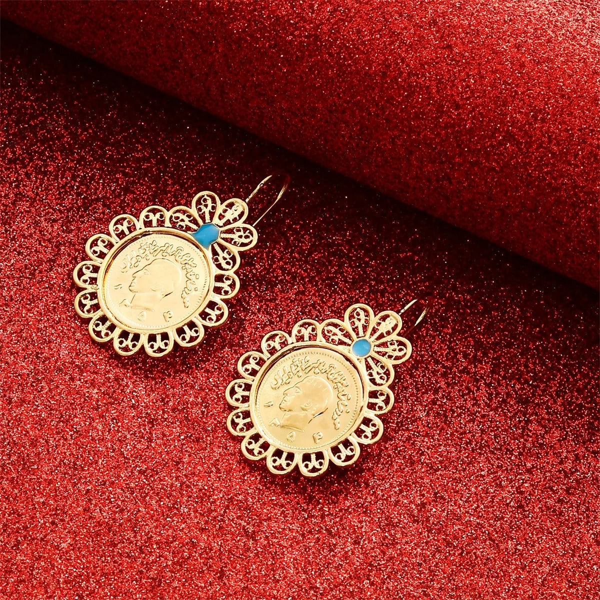 IRAN COIN HOOP EARRINGS IN GOLD