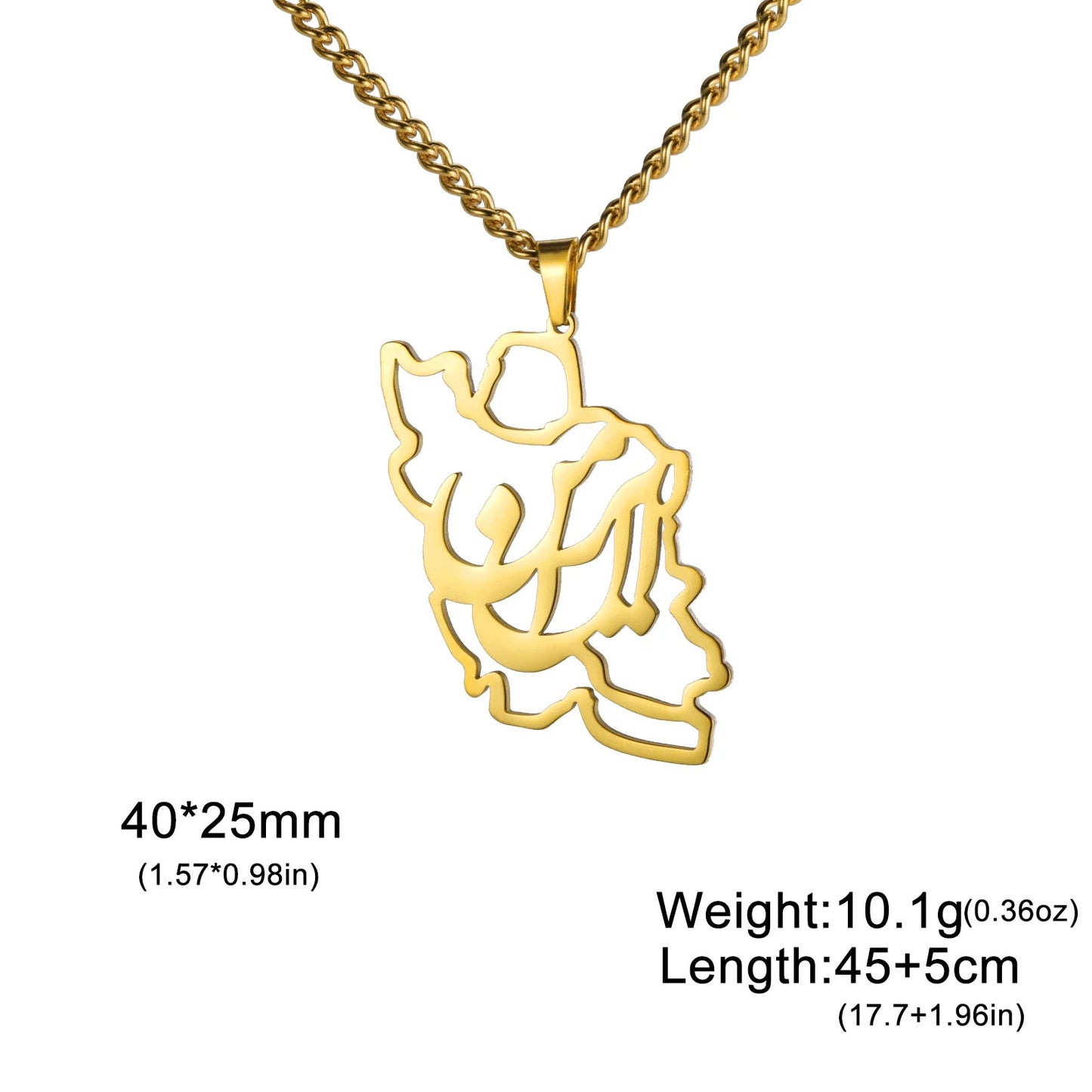 IRAN MAP NECKLACE FOR WOMEN – STAINLESS STEEL "ایران من" PERSIAN CALLIGRAPHY PENDANT JEWELRY
