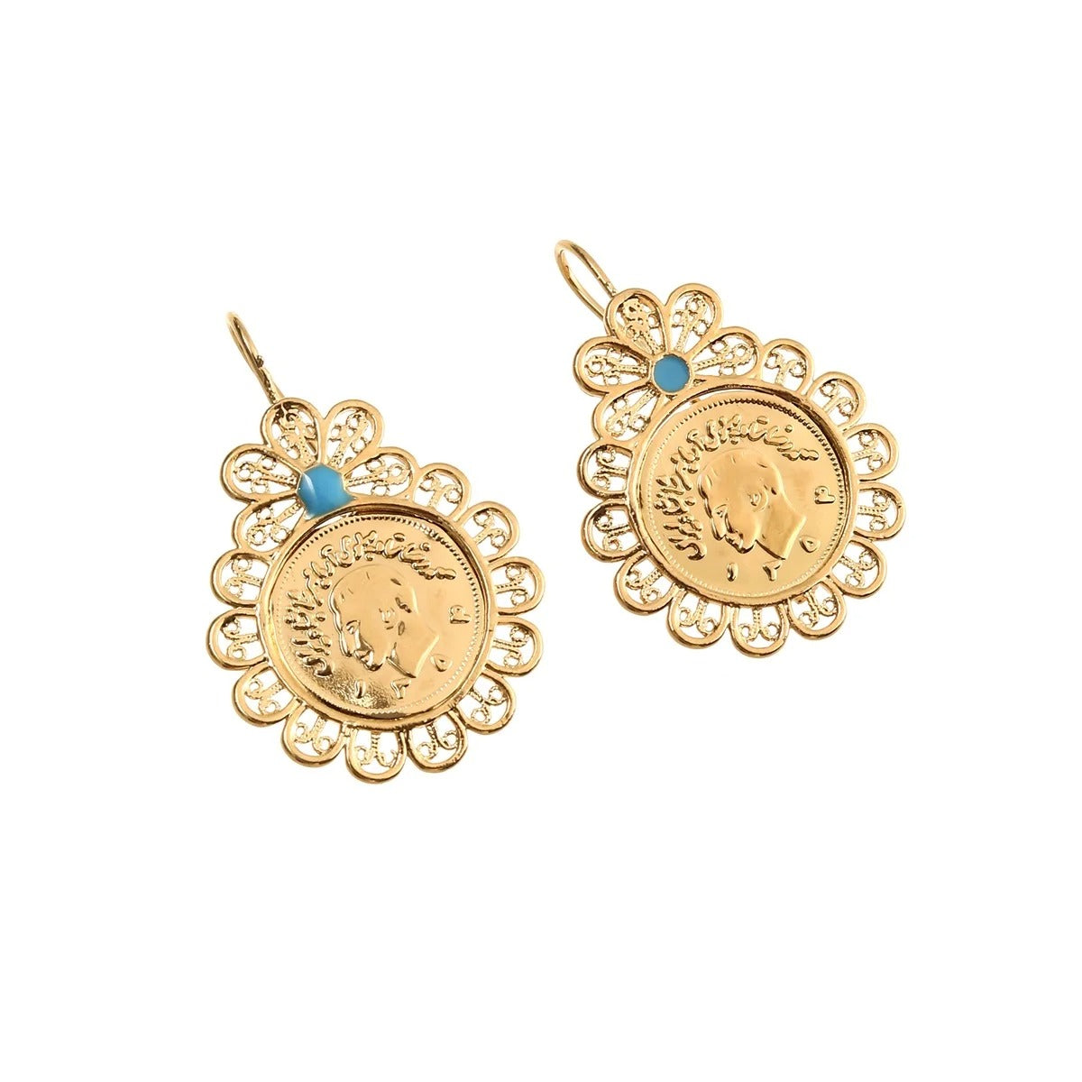 IRAN COIN HOOP EARRINGS IN GOLD