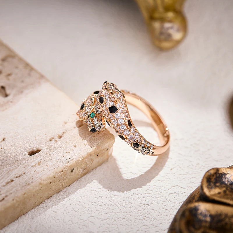 GOLD PLATED DOUBLE LEOPARD BRACELET & RING SET