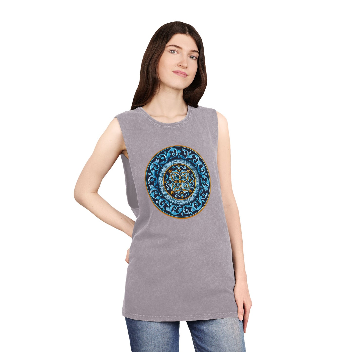 Unisex Stonewash Tank Top with Persion Tazhib