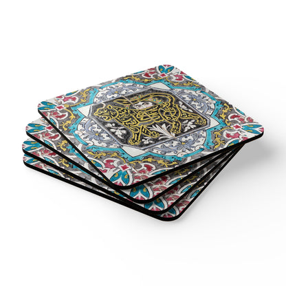 IRANIA GHAJAR CORKWOOD COASTER SET   کاشیکاری قاجاری
