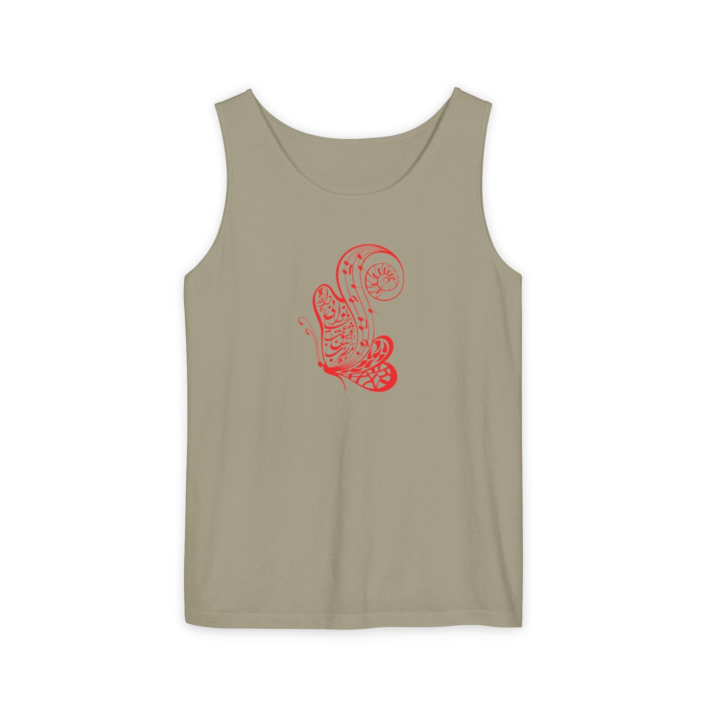 Women's Garment-Dyed Tank Top with Persion Calligraphy, Poam and Painting