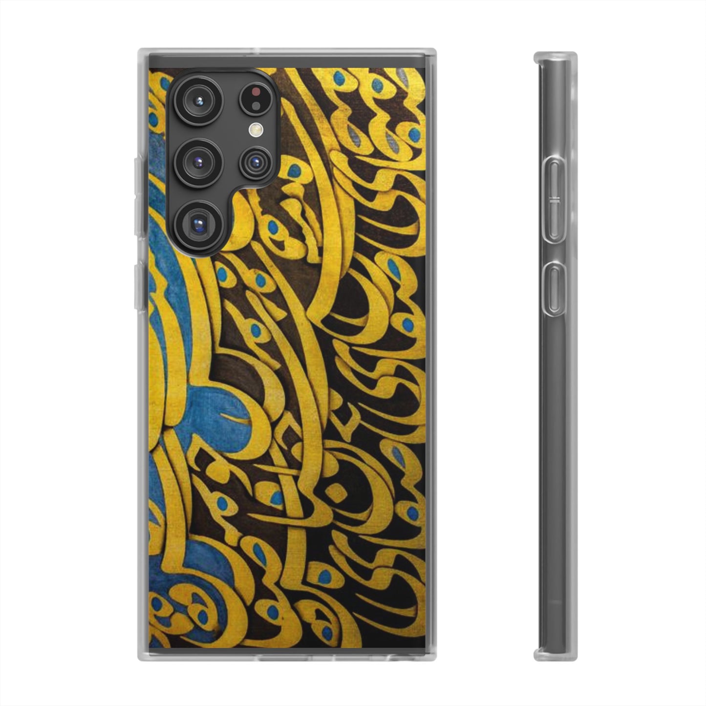 Phone Case — Gold & Blue Calligraphy Design