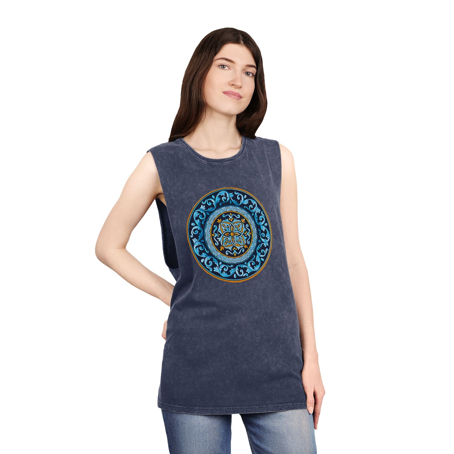 Unisex Stonewash Tank Top with Persion Tazhib