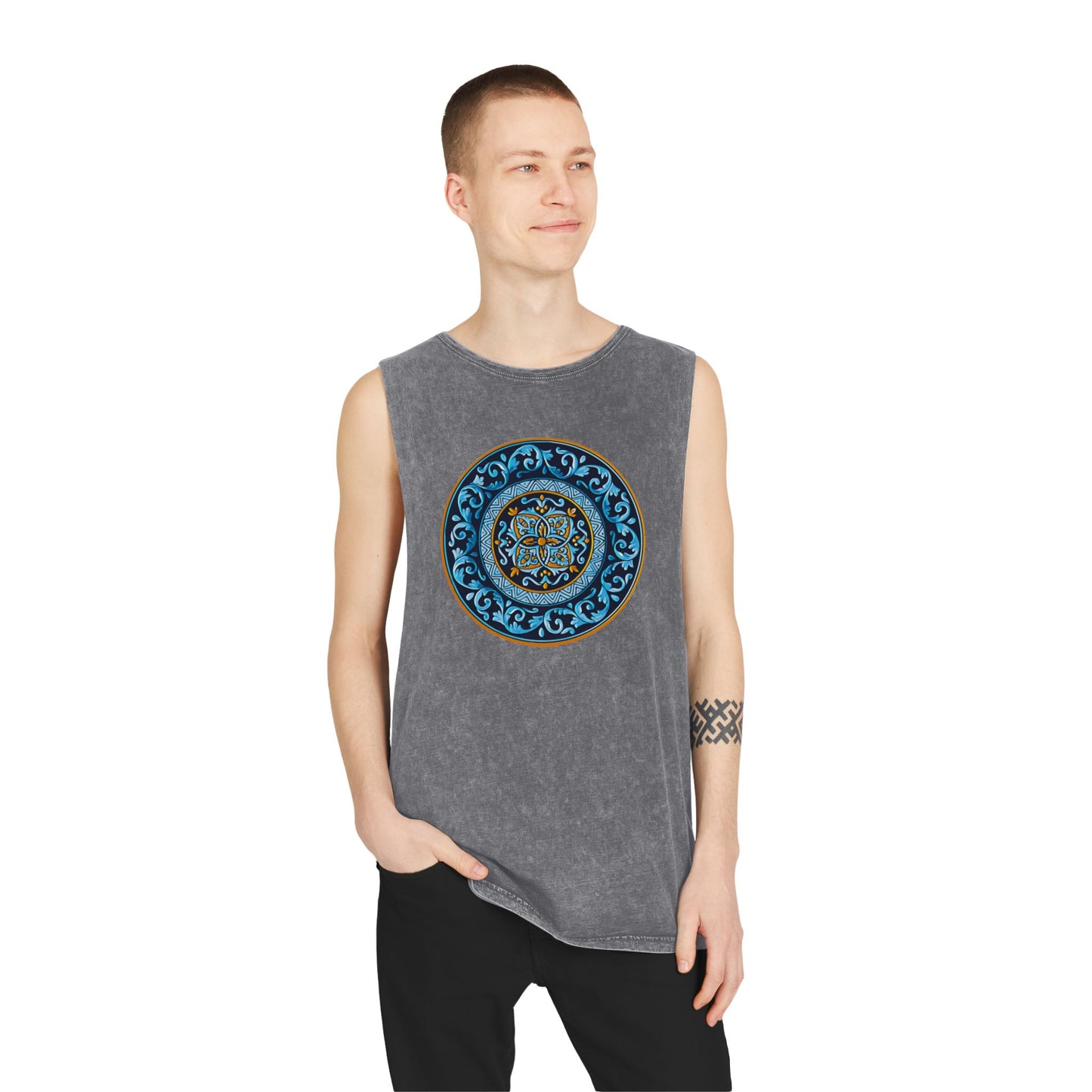 Unisex Stonewash Tank Top with Persion Tazhib