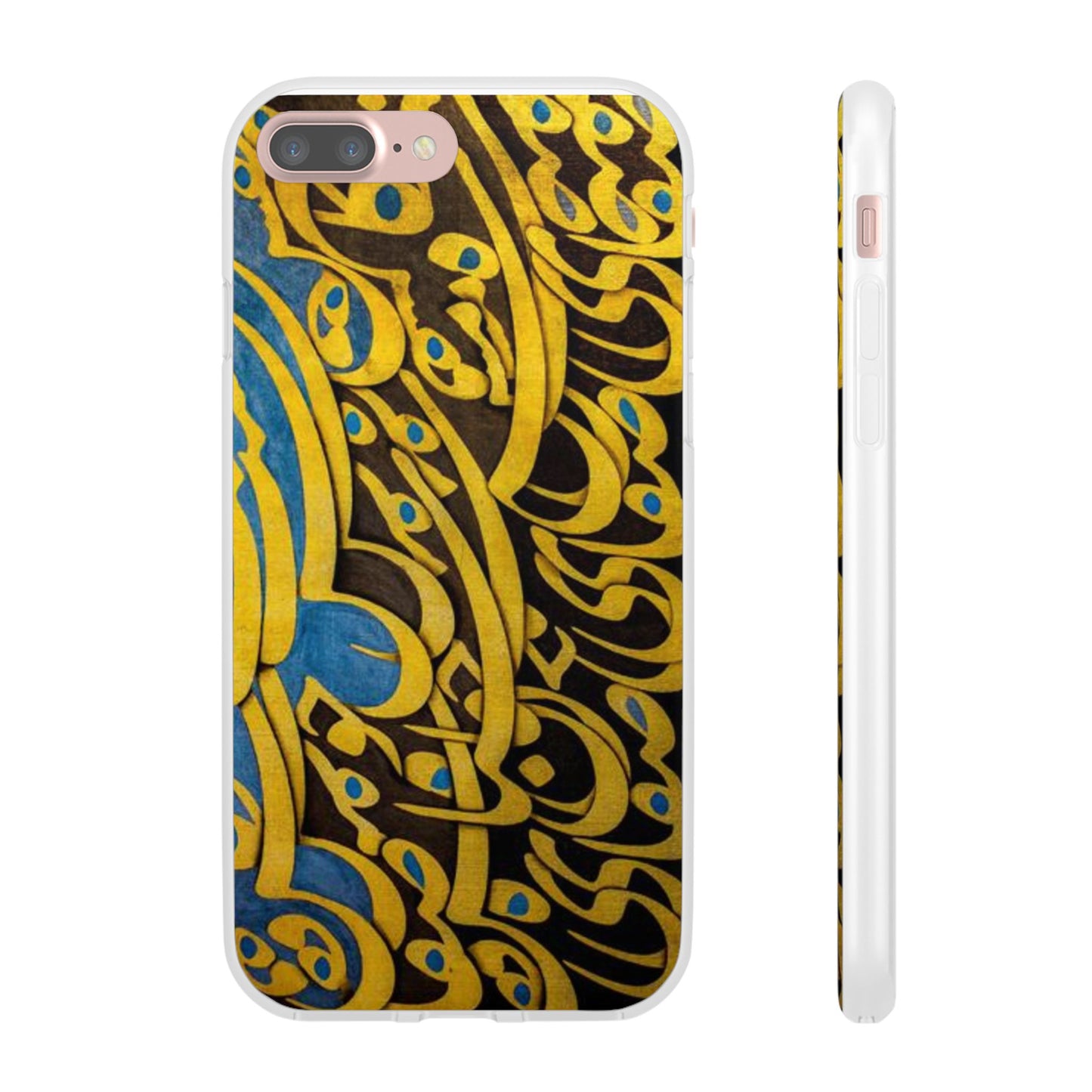 Phone Case — Gold & Blue Calligraphy Design
