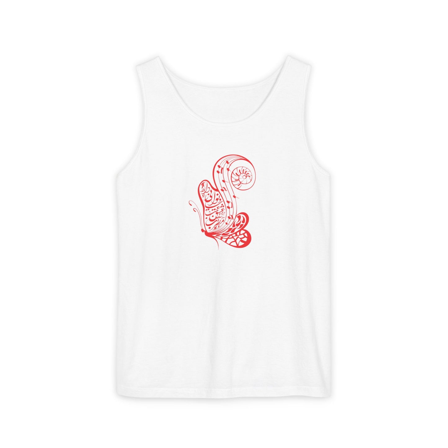 Women's Garment-Dyed Tank Top with Persion Calligraphy, Poam and Painting