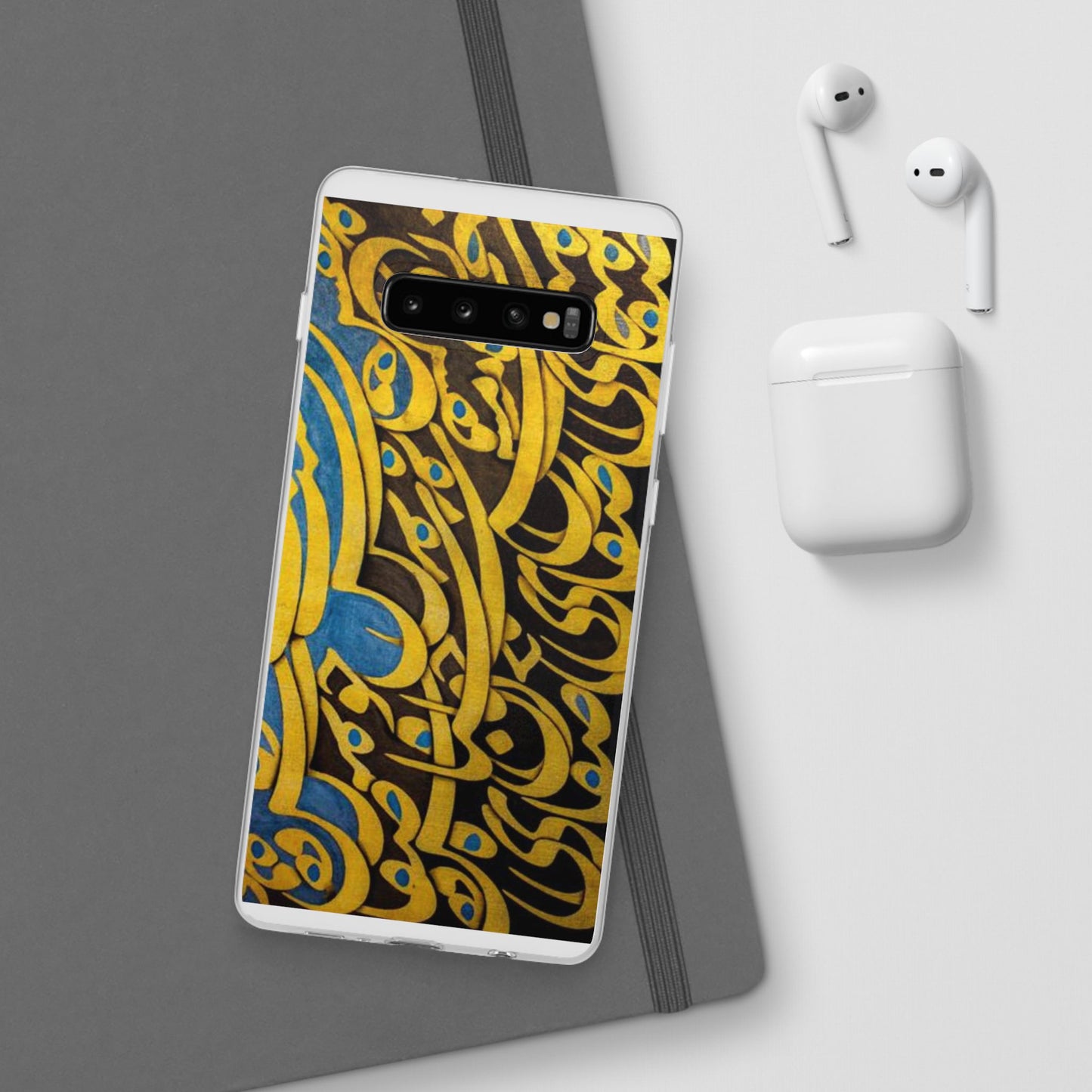 Phone Case — Gold & Blue Calligraphy Design