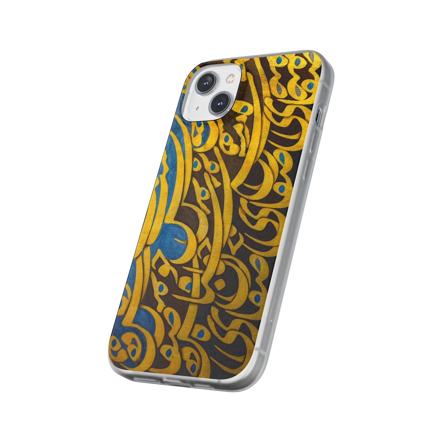 Phone Case — Gold & Blue Calligraphy Design