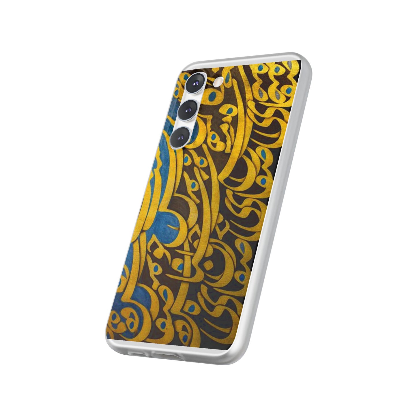 Phone Case — Gold & Blue Calligraphy Design