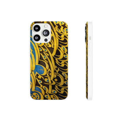 Phone Case — Gold & Blue Calligraphy Design