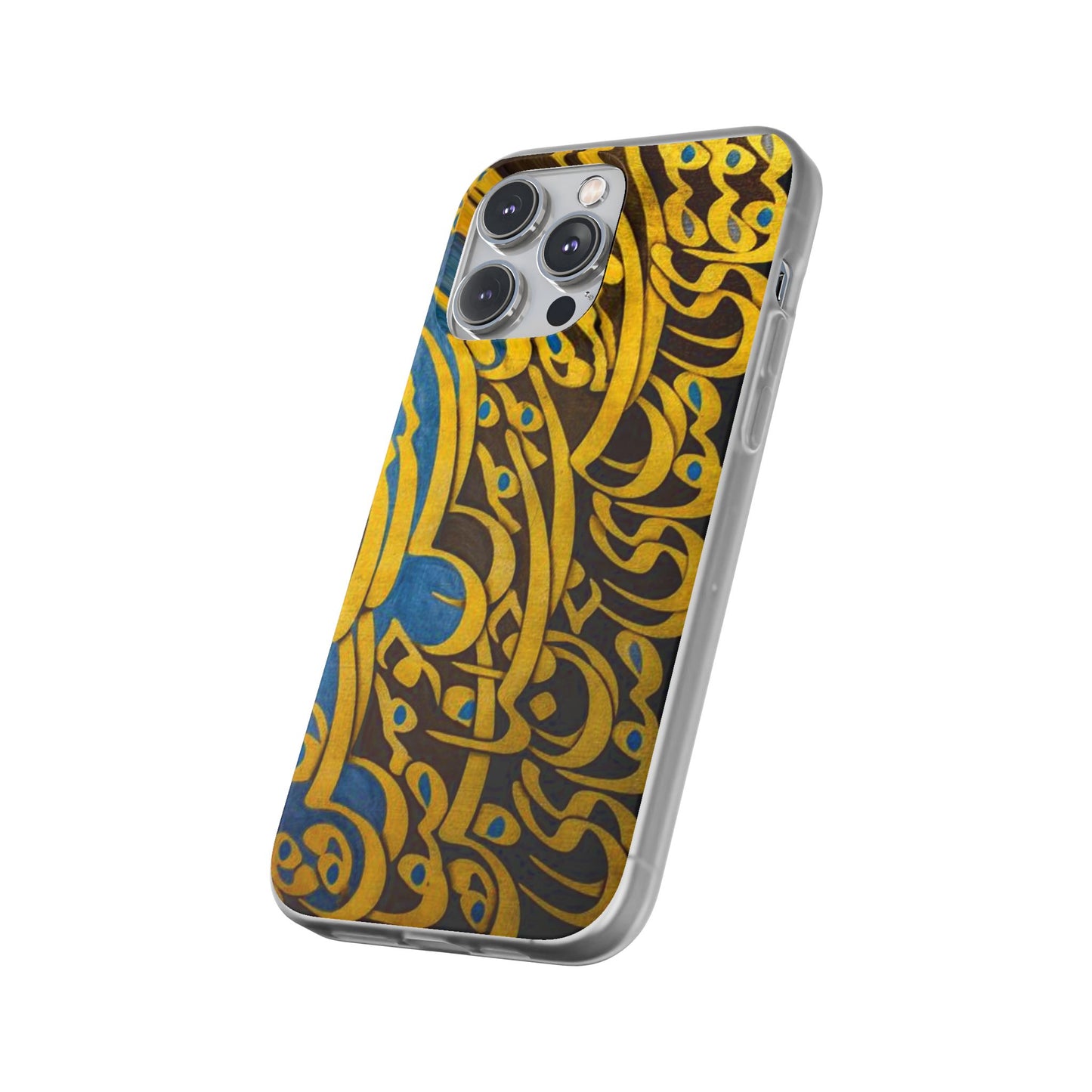 Phone Case — Gold & Blue Calligraphy Design