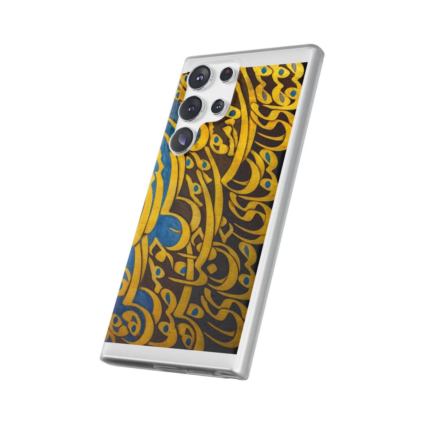 Phone Case — Gold & Blue Calligraphy Design