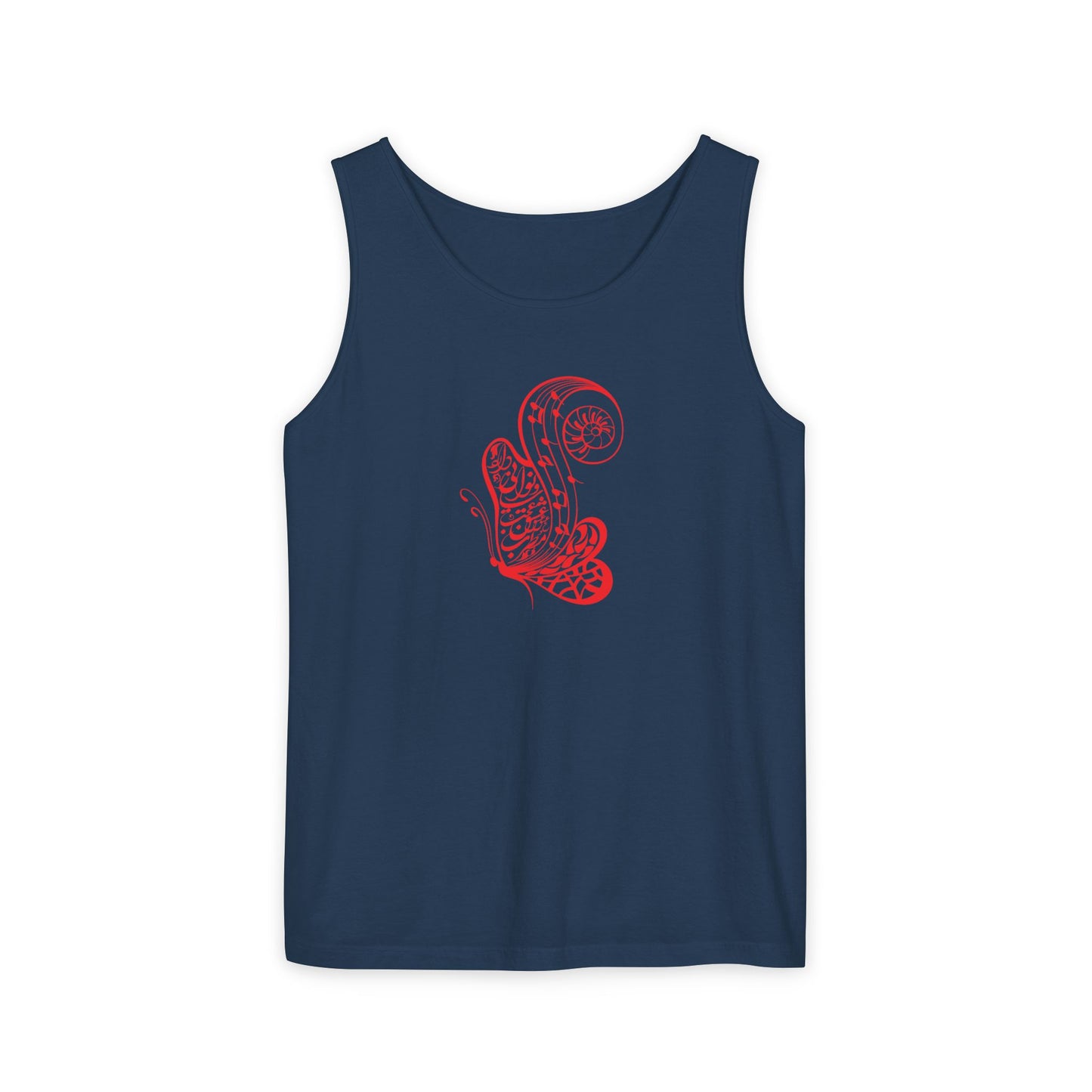 Women's Garment-Dyed Tank Top with Persion Calligraphy, Poam and Painting