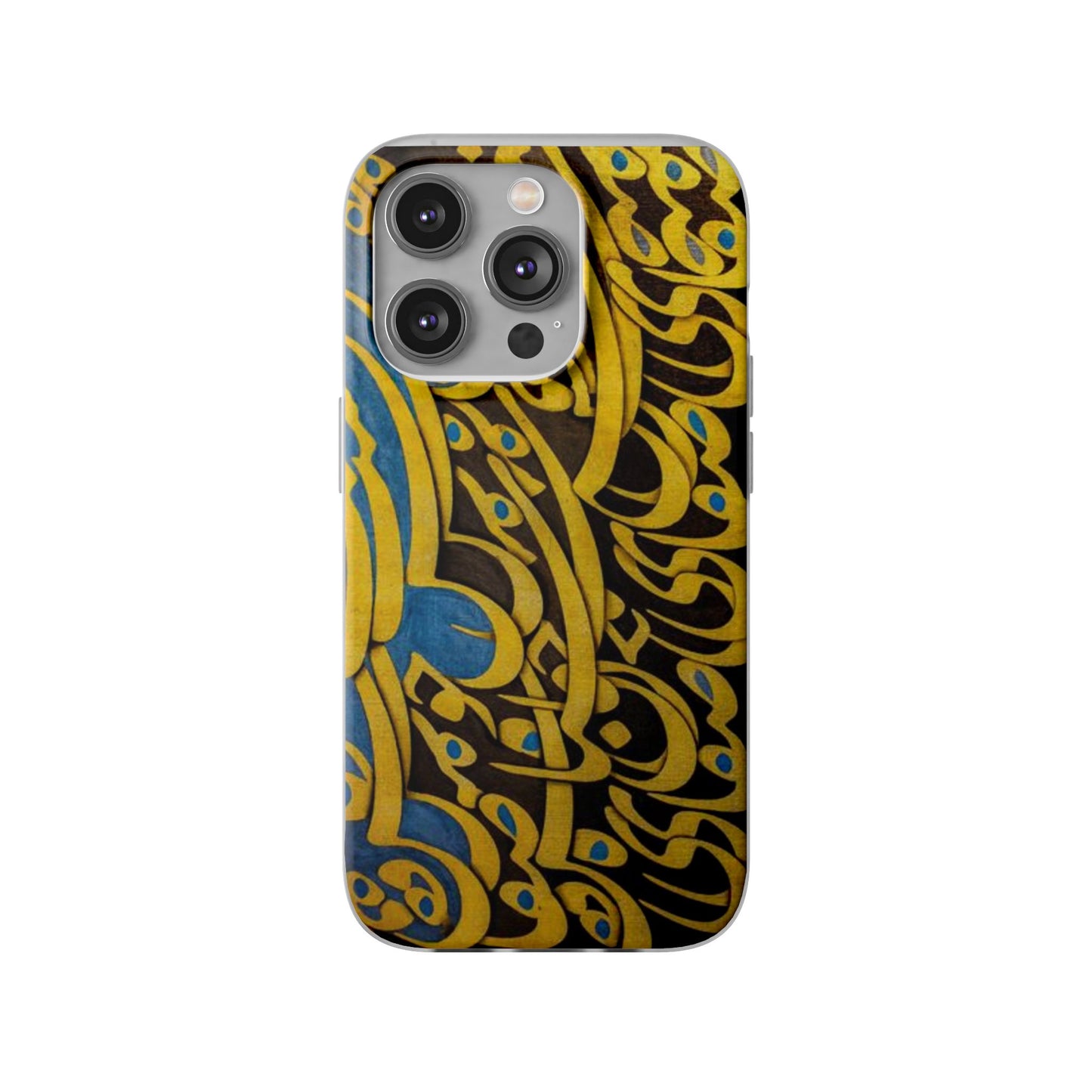 Phone Case — Gold & Blue Calligraphy Design