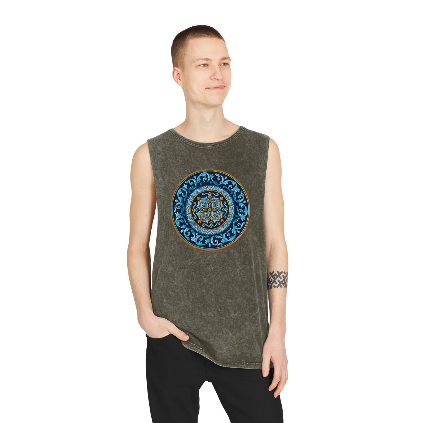 Unisex Stonewash Tank Top with Persion Tazhib