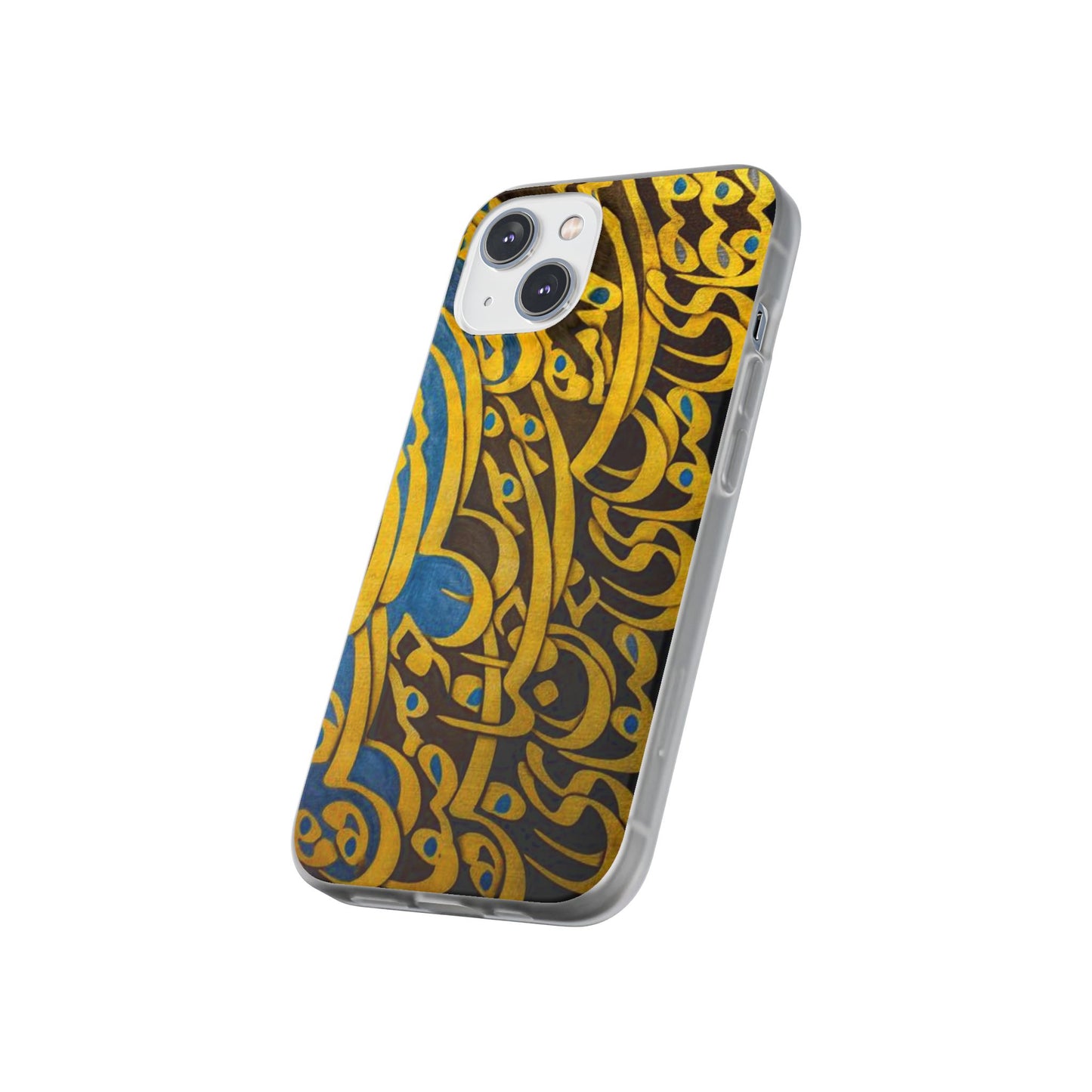 Phone Case — Gold & Blue Calligraphy Design