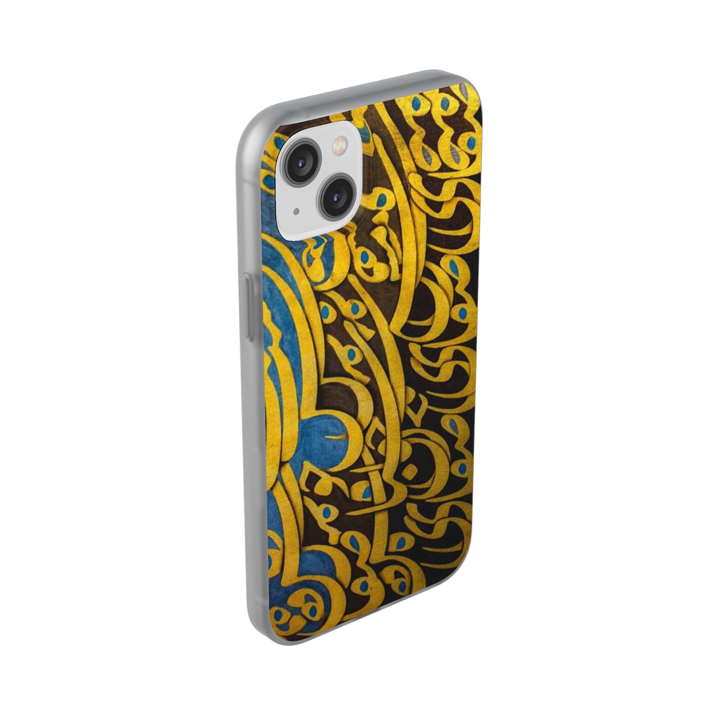 Phone Case — Gold & Blue Calligraphy Design