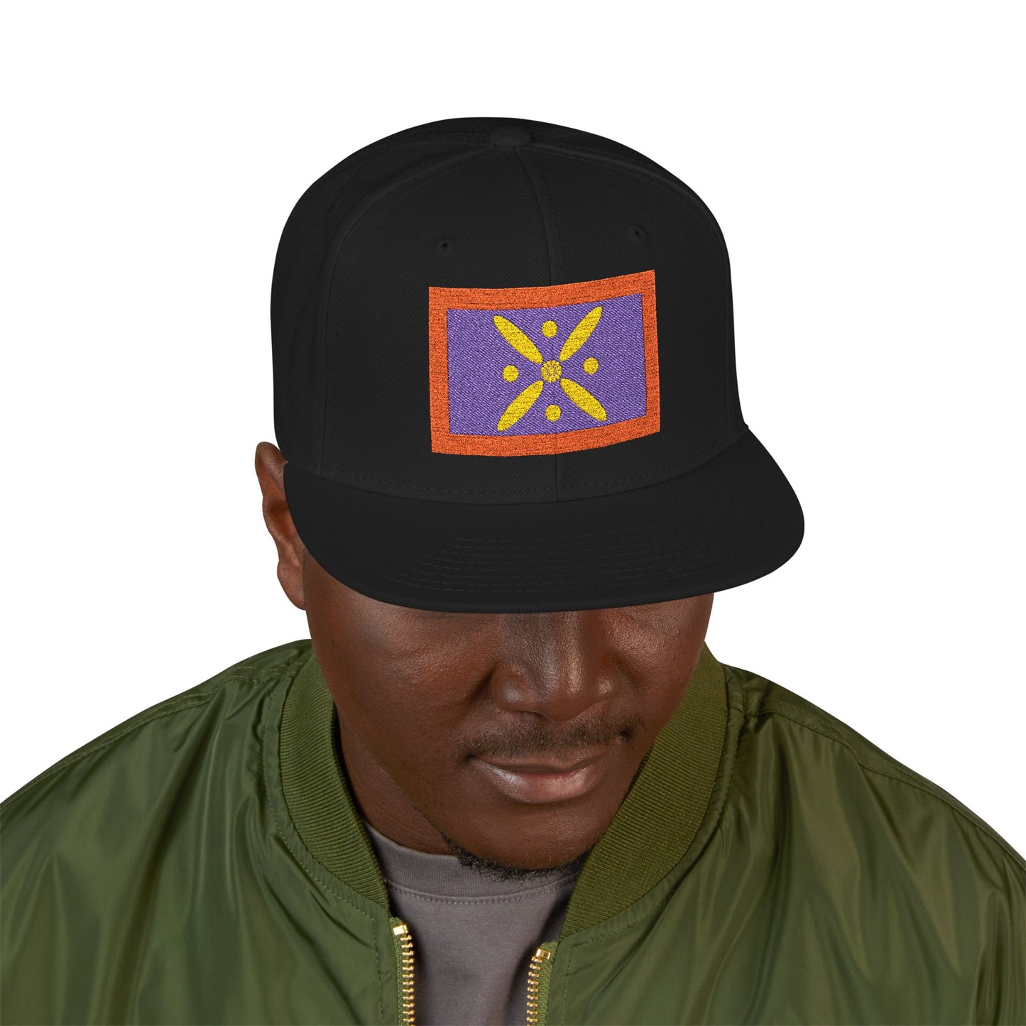 CASQUETTE SNAPBACK BRODÉE DERAFSH KAVYANI PATCH VIOLET ORANGE