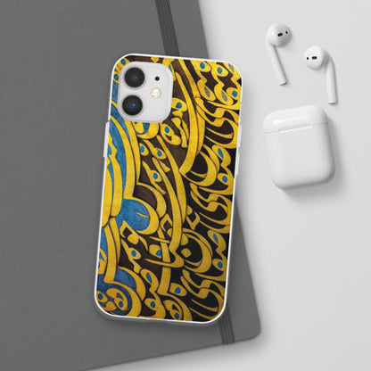 Phone Case — Gold & Blue Calligraphy Design