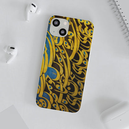Phone Case — Gold & Blue Calligraphy Design