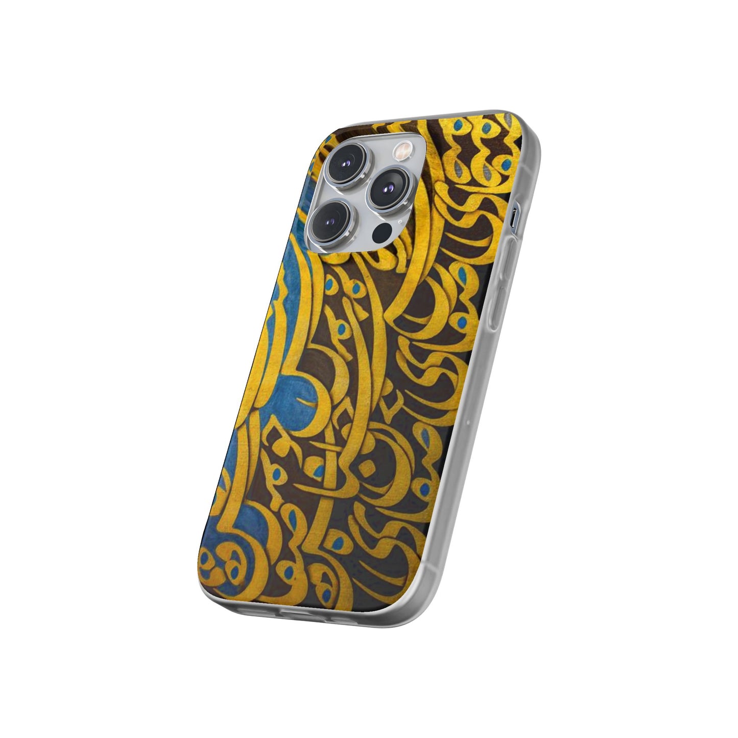 Phone Case — Gold & Blue Calligraphy Design