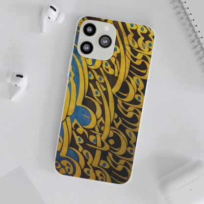 Phone Case — Gold & Blue Calligraphy Design
