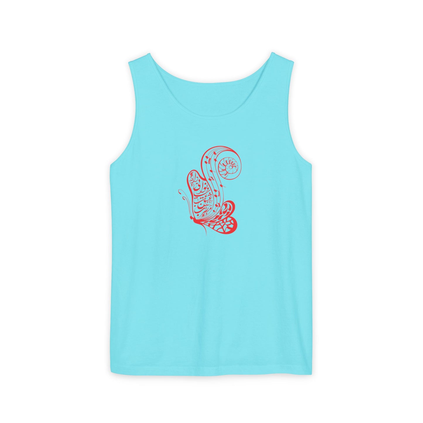 Women's Garment-Dyed Tank Top with Persion Calligraphy, Poam and Painting