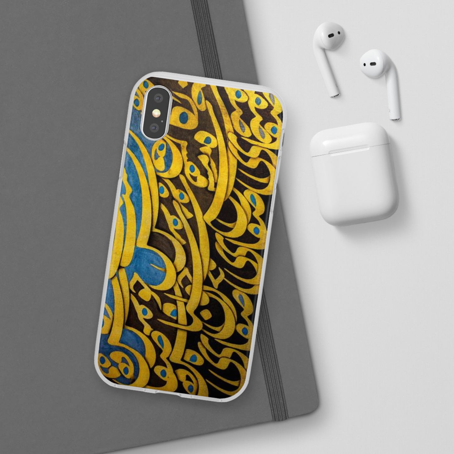 Phone Case — Gold & Blue Calligraphy Design