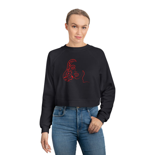 Women's Cropped Fleece Pullover with Persion Poam & Calligraphy